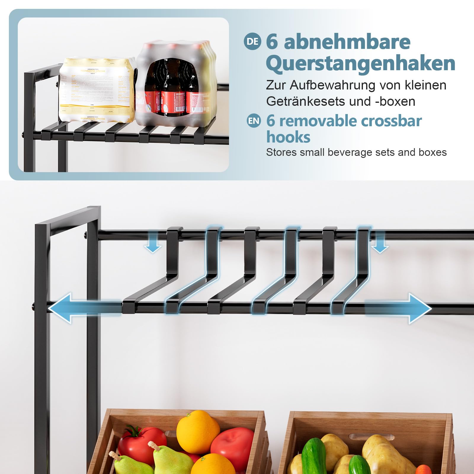Yorbay Getränkekistenregal für 6 Kisten, Getränkekistenständer aus Metall mit Langen und Kurzen Haken, Bierkistenregal Wasserkasten Regal für Bier Obst Gemüse Wasser, Tragfähigkeit 200kg Küche, Haushalt & Wohnen