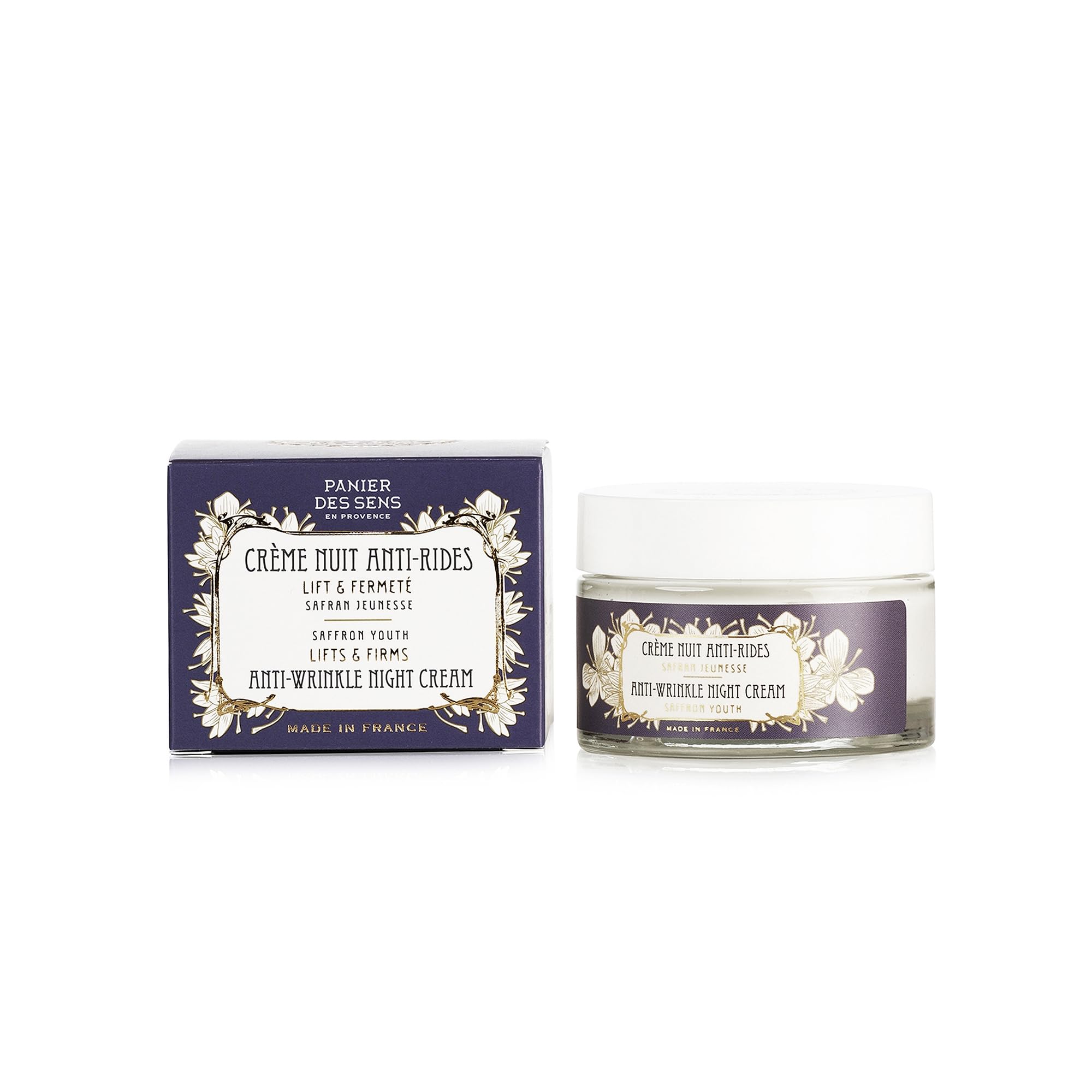 Panier des Sens – Crema Notte Anti-Aging - Acido Ialuronico + Estratto di Zafferano - Crema Lifting Antirughe - Trattamento Viso Donna Made in France - Idratante per il Viso, 95% Naturale - 50 ml