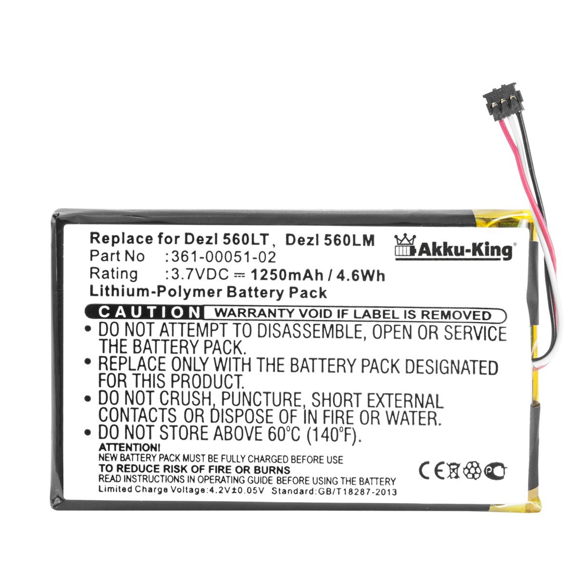 Batteria CS-GMD560SL 1250mAh Per Garmin Dezl 560, 570, 650LM E Nuvi 52LM – Sostituisce 361-00051-02 - 3
