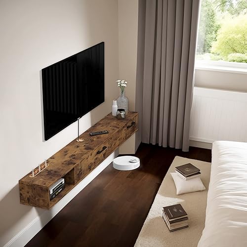 Miniatura 7 de Pmnianhua Soporte flotante de TV rústico con 2 puertas, estante flotante de 55 pulgadas debajo de la TV, estante de TV montado en la pared, consola