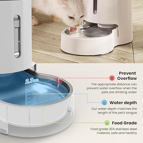 Miniatura 4 de CZPET Dispensador automático de agua para gatos de 4 litros135 onzas con cuenco de acero inoxidable, bebedero por gravedad para perros pequeños,