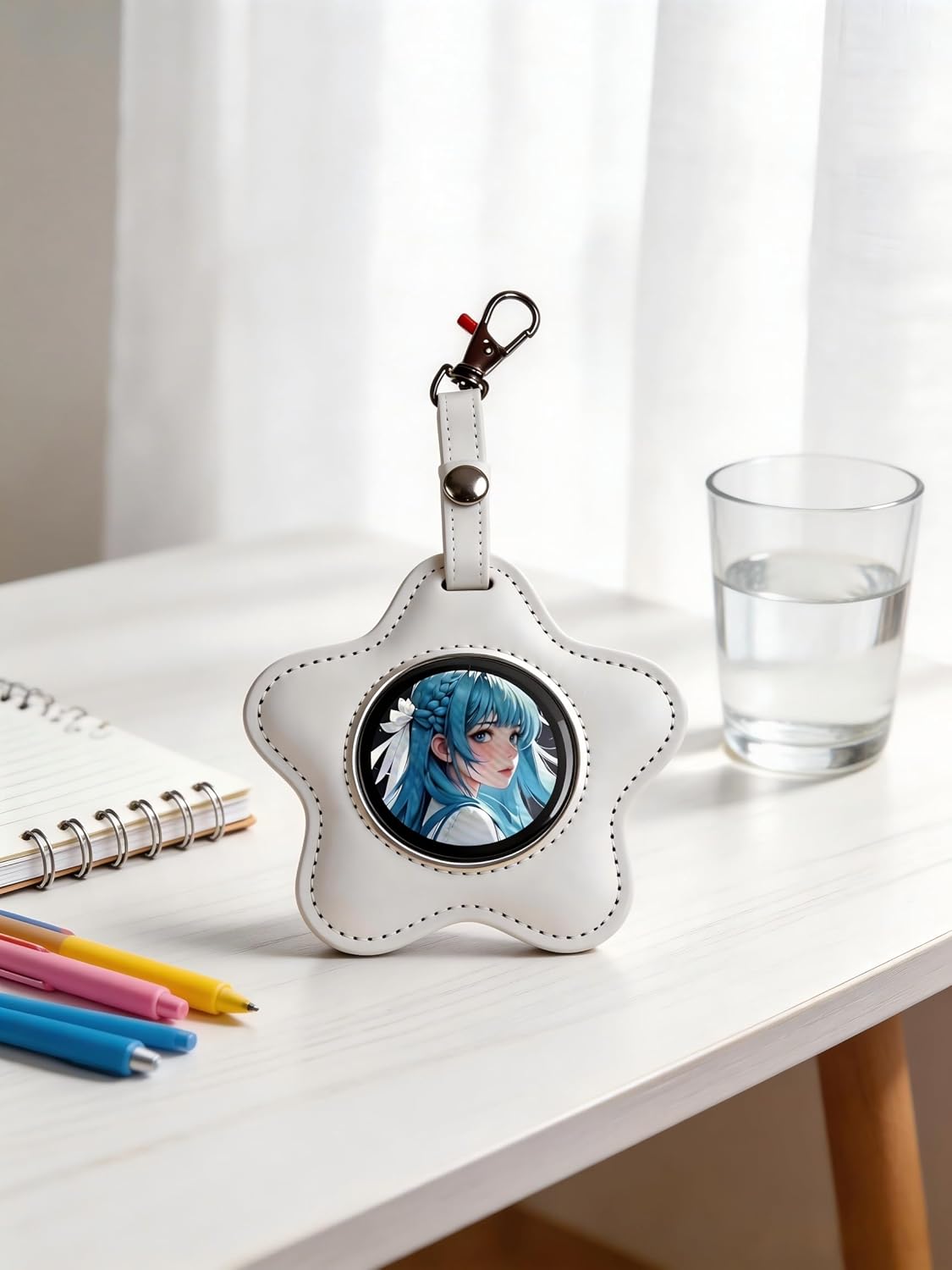 Leather Badge Holder Keychain + AniPin Digital Display E-Badge Bundle