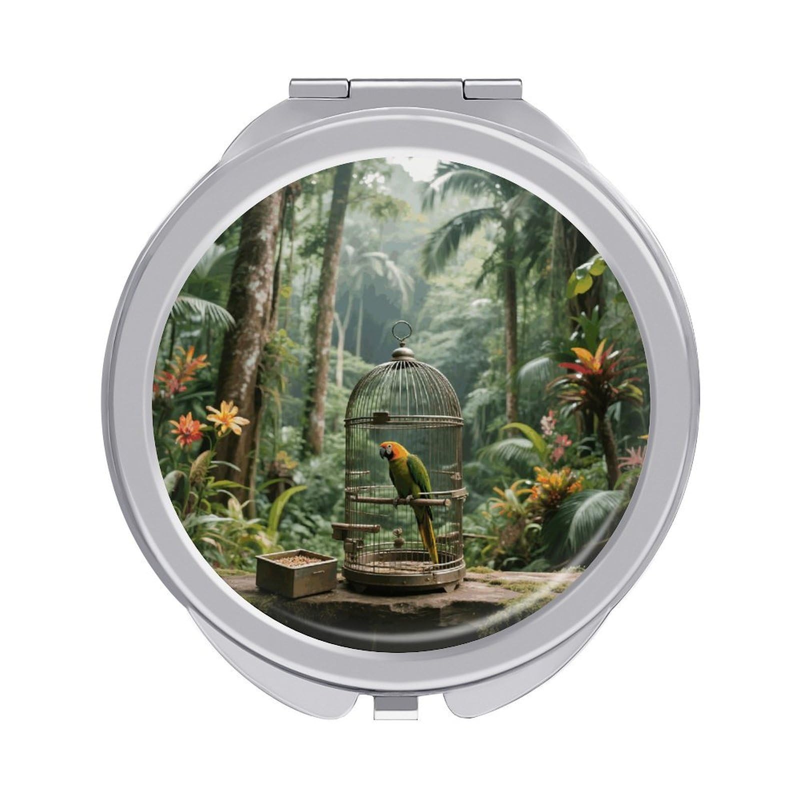VstaDank Parrot in Rainforest Travel Makeup Mirror 2 X /1 X Magnifying Mini Vintage Pocket Mirror for Purse Small Portable Folding Small Round Mirrors Portable Vanity Mirrors for Women