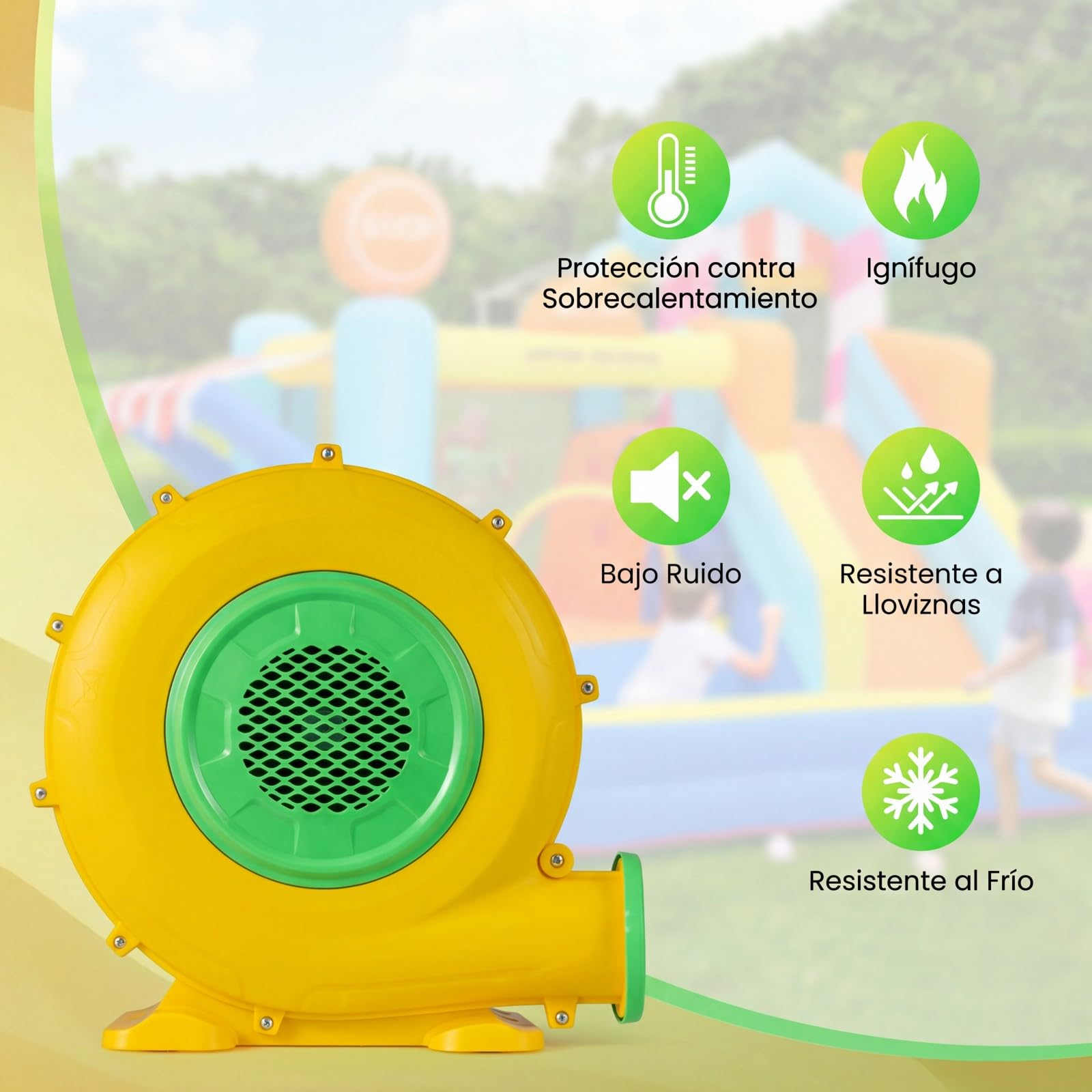 COSTWAY 680W Soplador de Aire para Castillo Hinchable, 220-240V Bomba de Bajo Ruido con 4 Estacas de Tierra y Cable de Alimentación, 2340pa Ventilador Eléctrico Potente para Juguetes Inflables