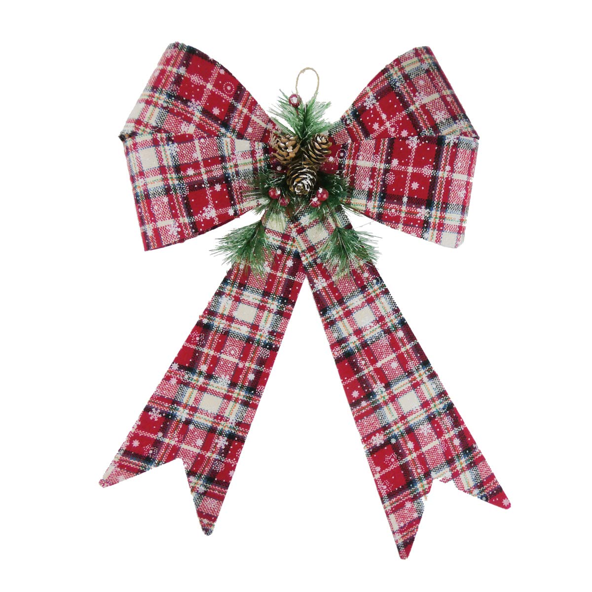 Davies Products Ltd Red Large Tartan Bow With Fir & Pine Cones - Christmas/Wedding Decoration