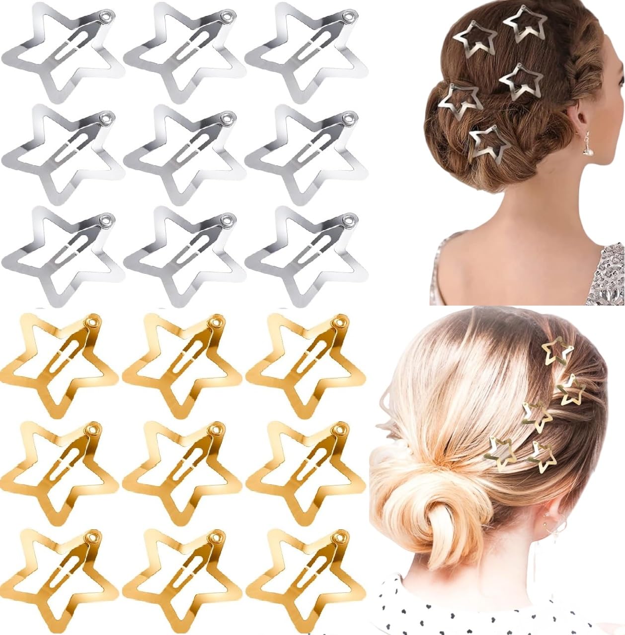 10pcs Star Hair Clips for Women, Non-Slip Small Stars Snap Hair Pin, Cute Star Hair Barrettes Hair Accessories for Long Short Wavy Curly Straight Hair (5- silver & 5-Golden star tic tac pin)-image-25