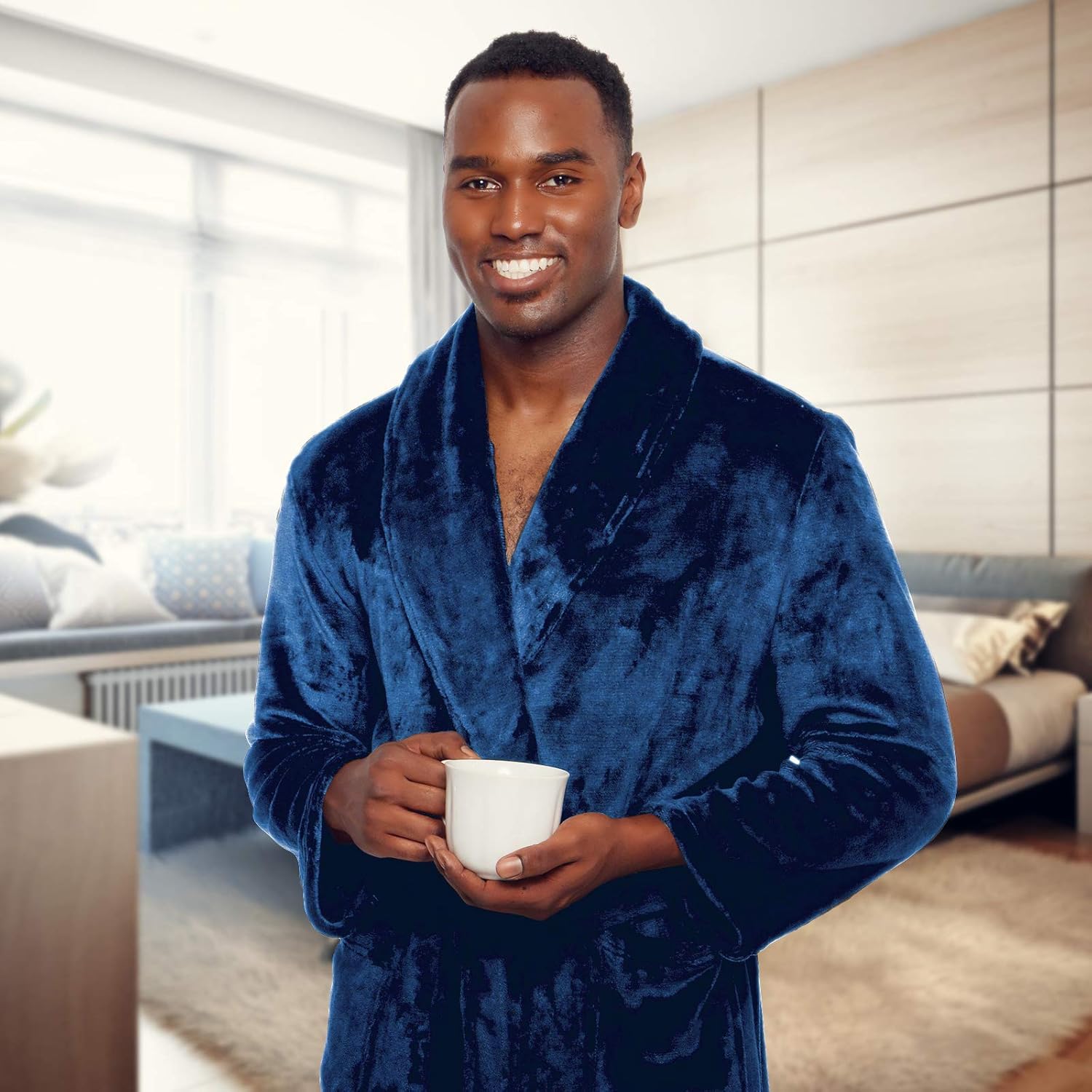 Ross Michaels Mens Robe Big & Tall with Hood - Long Plush Shawl Collar Bathrobe at  Men’s Clothing store