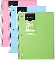 Amazon Basics College Ruled Spiral Notebooks, 70 Sheets Each, 7.5x10.5 Inches, Assorted Pastel Colors, 3-Pack for School & Office