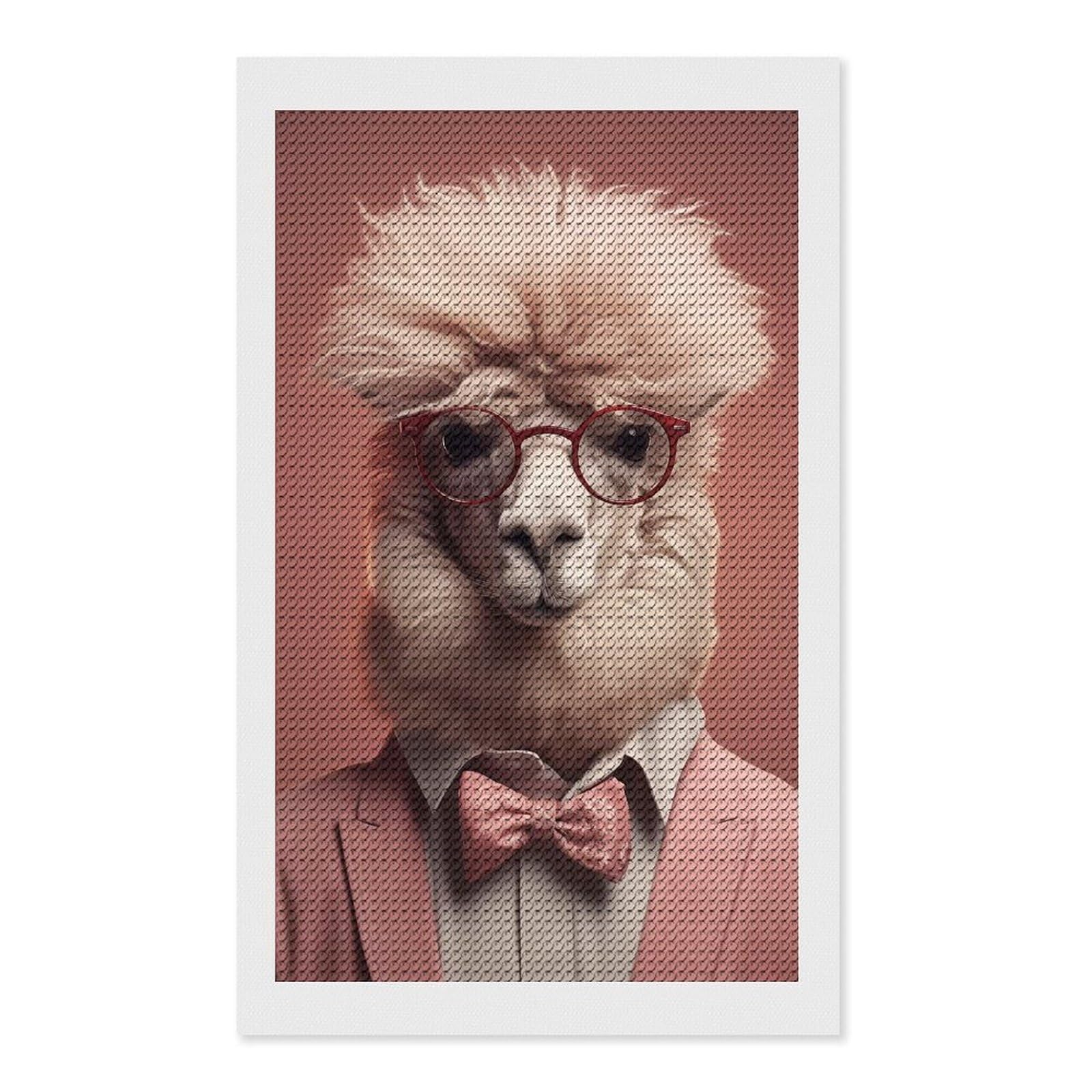 Junmoney Alpaca Funny Animal Diamond Painting Canvas Kit 12"x20", Leisure Activity, Aesthetic Room Decor, with Tool Kit, DIY, Gift