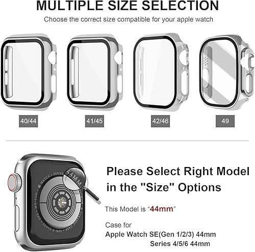 Miniatura 3 de Paquete de 2 fundas con protector de pantalla de vidrio templado para Apple Watch Series 654 SE (2 generación) de 1.732 pulgadas, tacto suave, alta