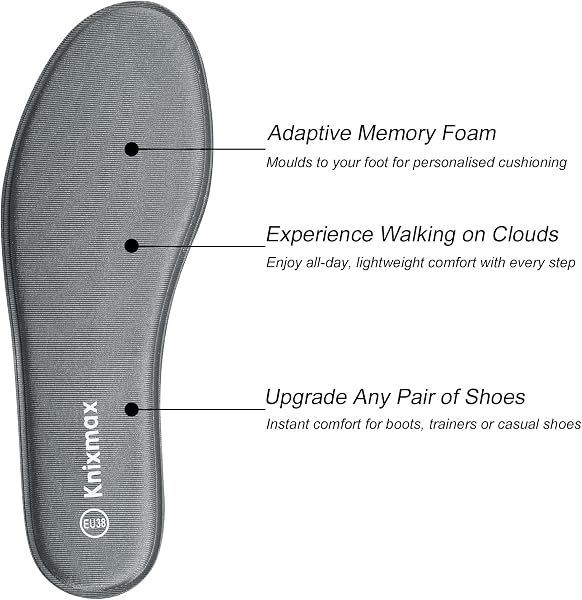 Knixmax Donna Uomo Solette in Memory Foam Inserti per scarpe Comfort Assorbimento degli urti Imbottitura per il supporto del piede Suole interne Schiuma morbida Grigio 43EU - 2