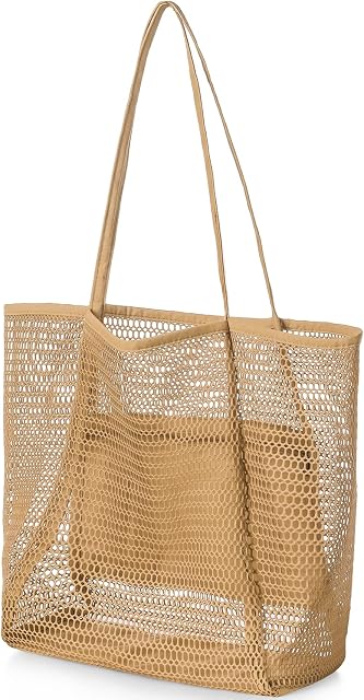 benpen Mesh Tote Bags Beach : Bag Women Holiday Essentials for Women with Zip Pocket Shoulder Bag Summer Beach Bags Reusable Shopping Bag for Picnic Holiday Travel Grocery
