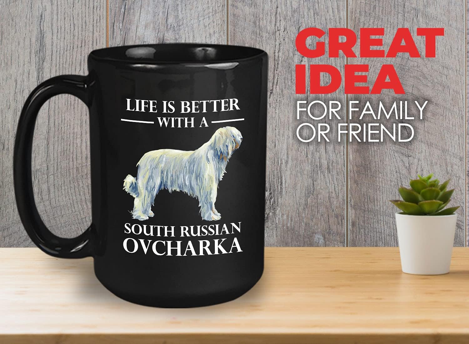 Bubble Hugs Dog Lover Coffee Mug 15 Oz Black - Life Is Better With A South Russian Ovcharka - Dog Owner Pet Owner Rescue Animal Lover Dog Breed Puppy Paw Fur Veterinarian