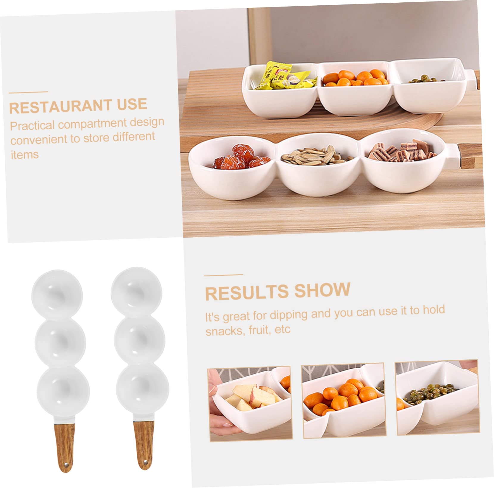 LIFKOME 2 piezas Bol de Cerámica de Compartimentos con Mango para Snacks y Frutas para Salsas y Aperitivos Casa o