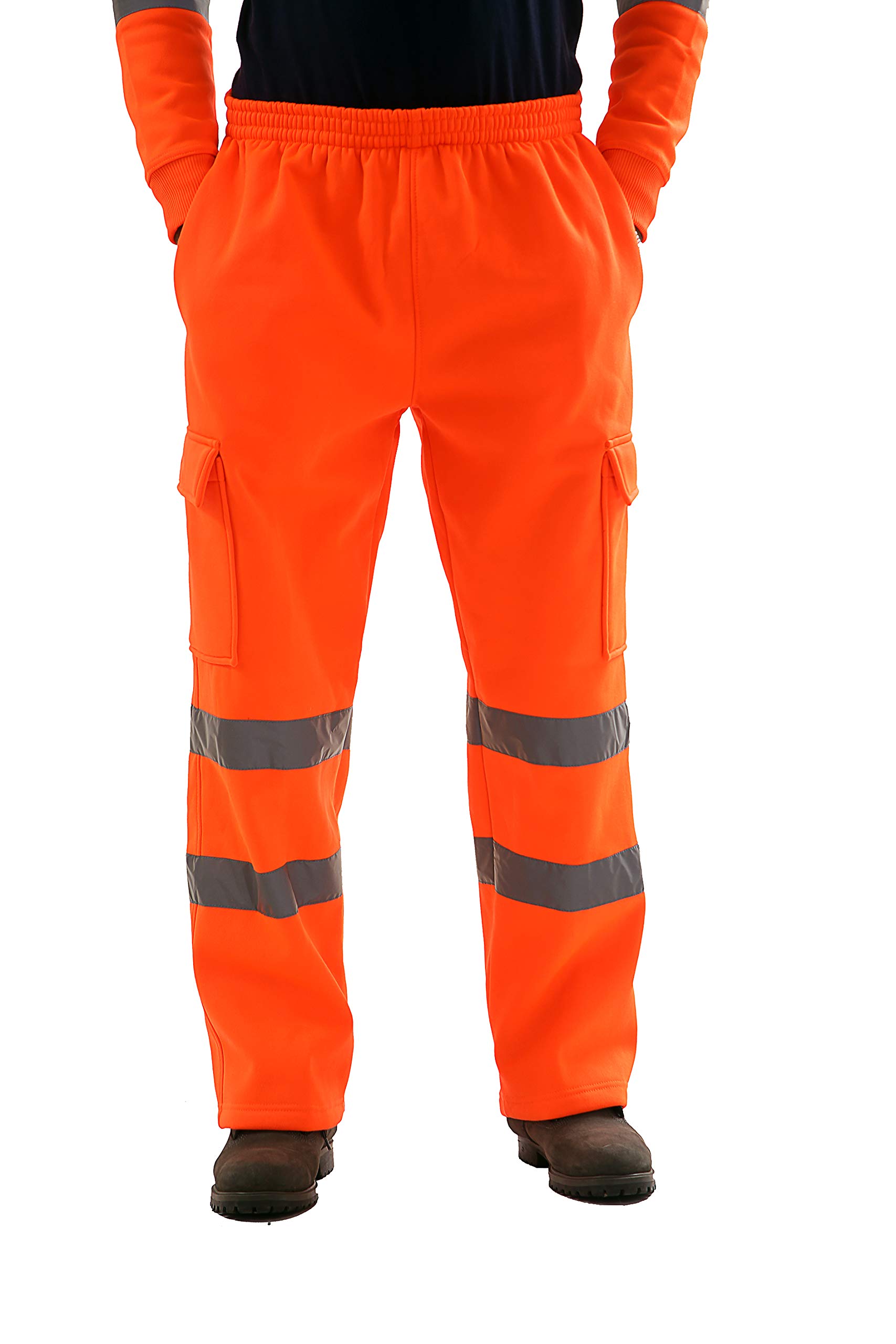 AK Garments Hi Vis Zip Hooded Sweatshirt High Visibility Reflective Tape Band Work Fleece Safety Hoodie Sweat Shirts Jacket Warm Security Workwear Work Wear Jumper Tops (XXL, Trouser - Orange)
