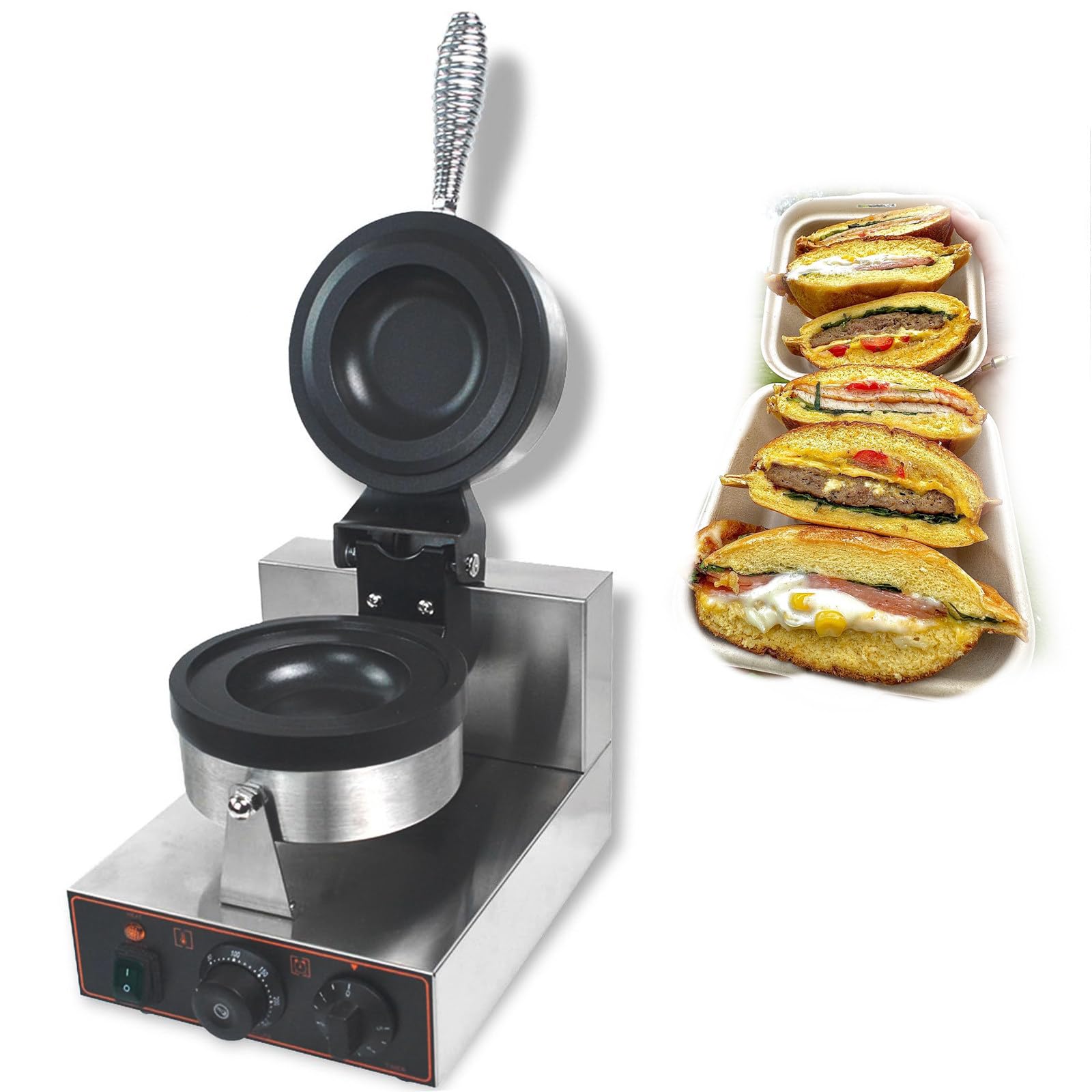 Disquera Pan Cubano Industrial Gofrera para Hamburguesas 50℃~300℃ Máquina para paninis Prensa de Hamburguesas Comercial para restaurantes/cafeterías/Camiones de Comida Singleheadcapping