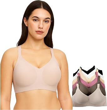 Womens T-Shirt Jelly Bras 6 Pack Everyday Wear Comfortable Full Coverage Bra Set B to D Cups No Wire Bra