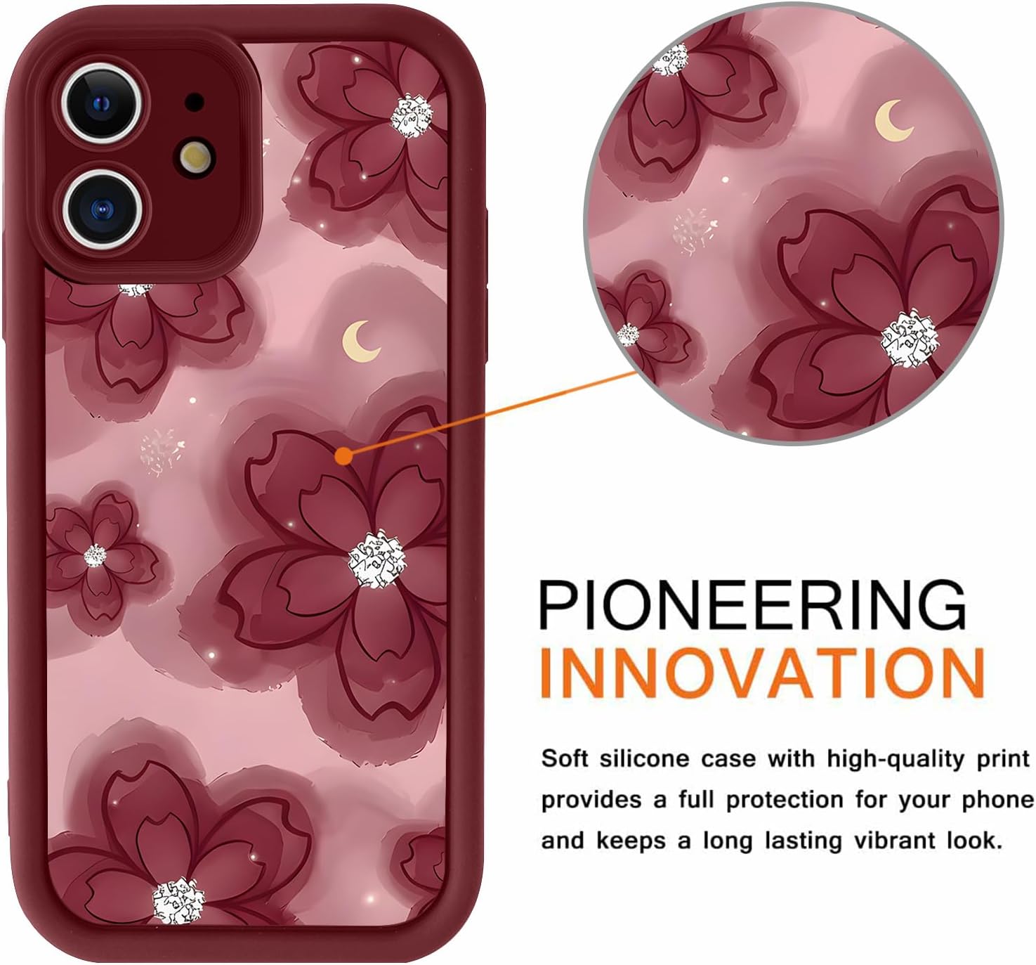 Cute Burgundy Flower Phone Case for iPhone 12 Mini 5.4" image 3