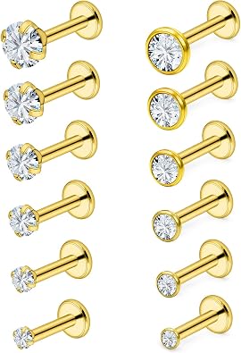 Vsnnsns 16G Lip Rings Stainless Steel Tragus Helix Conch Piercing Jewelry Snake Bite Piercing Monroe Lip Rings Labret Medusa Cartilage Lobe Earrings Piercing Jewelry CZ 2MM 2.5MM 3MM 3.5MM 4MM 4.5MM