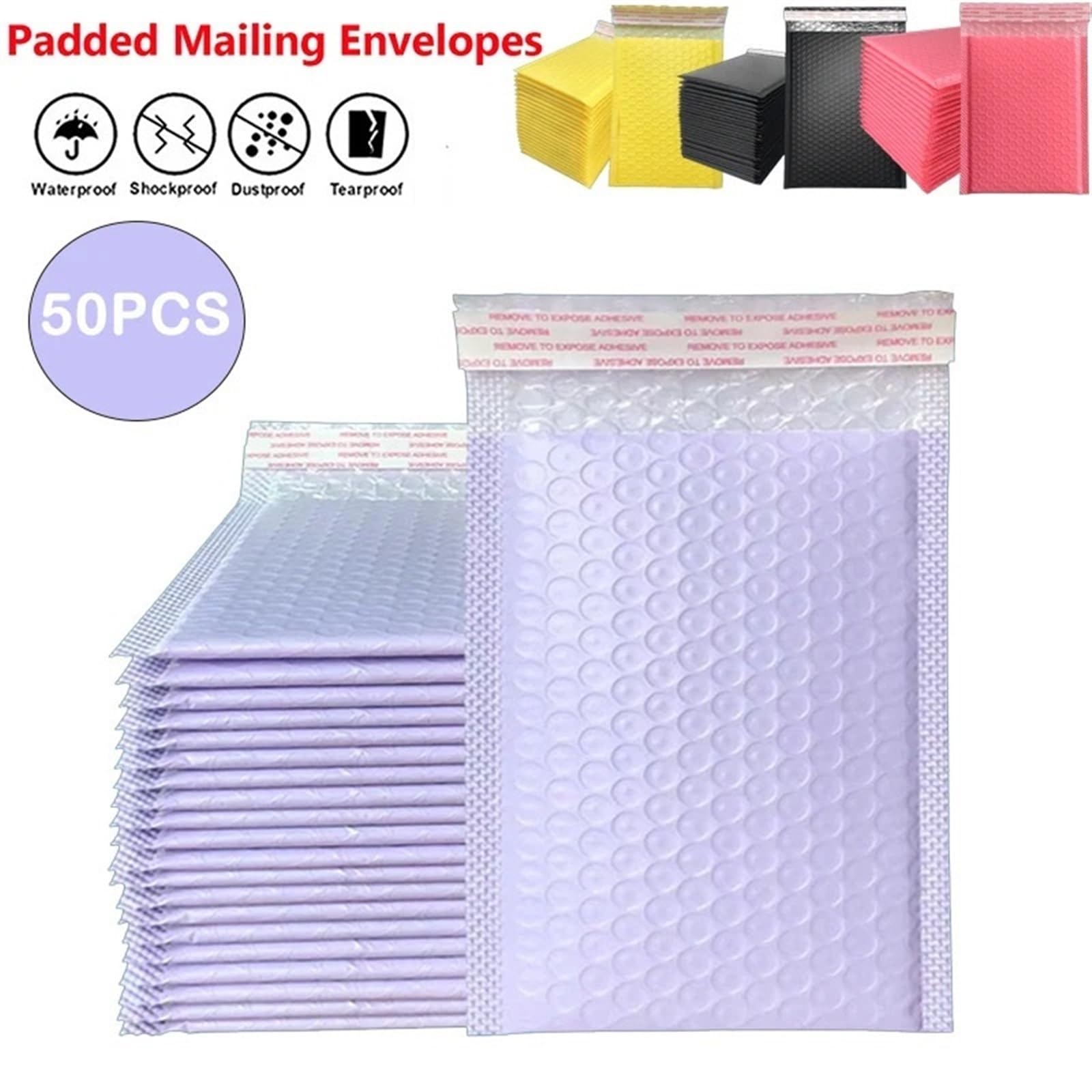 Buste imbottite, buste postali, 50 pezzi buste imbottite con bolle d'aria, buste imbottite con fodera a bolle d'aria, sacchetti in polietilene for imballaggio di spedizione, autosigillanti(Pink-50pcs,