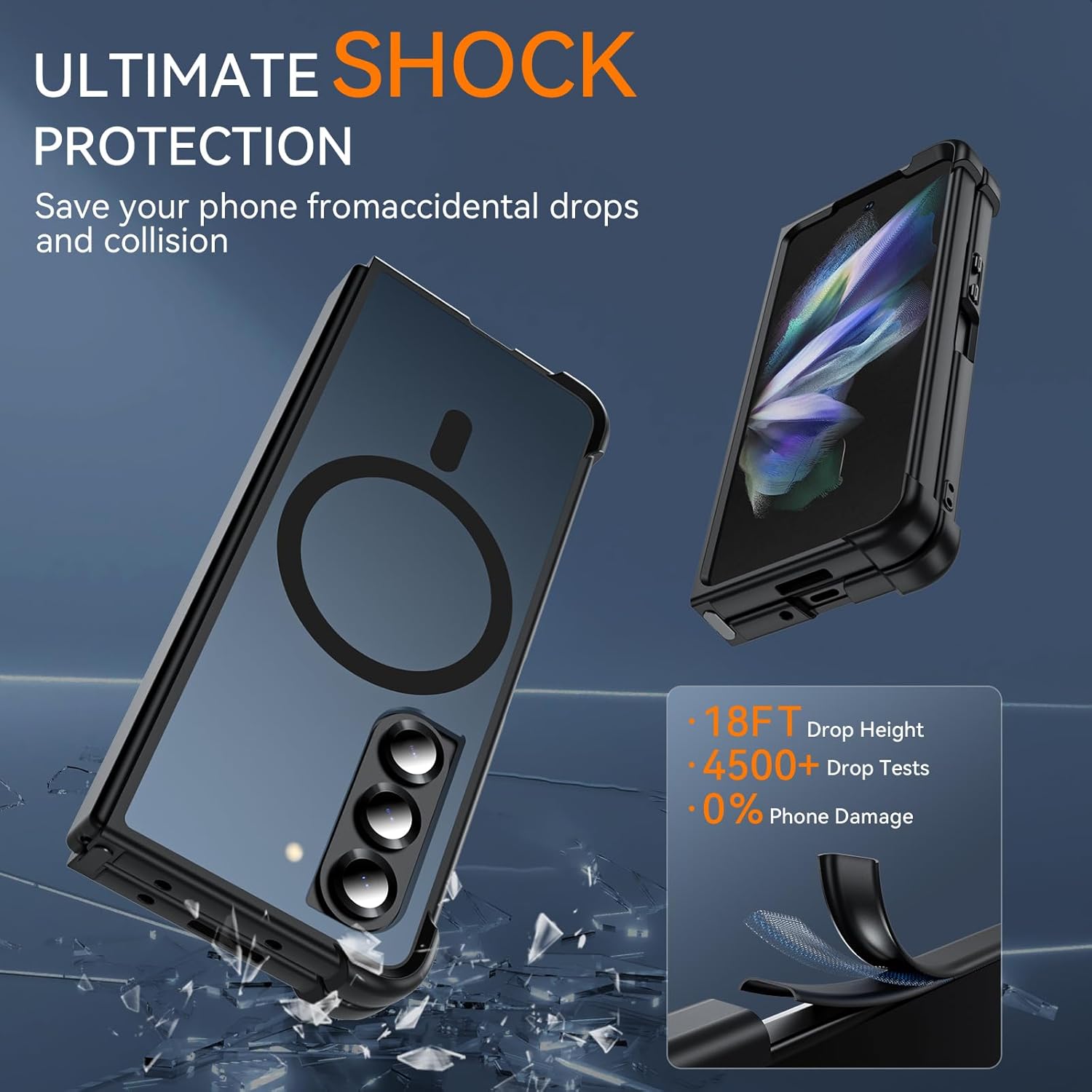 Hensinple for Samsung Galaxy Z Fold 4 Case Magnetic, Z Fold4 Case [Compatible with MagSafe][Slim Fit], Magnetic Charing Translucent Matte Back Shockproof Phone Case for Z Fold 4, Black