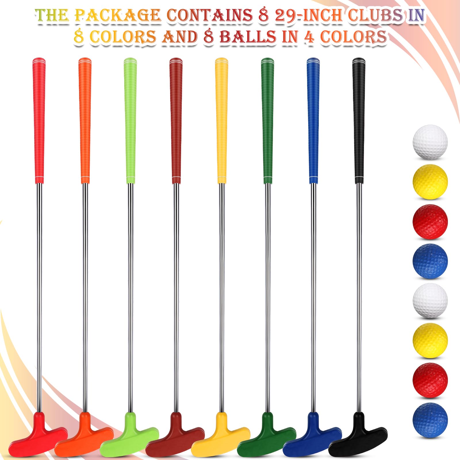 Hiboom Confezione da 8 putter da golf junior per mancini e destrorsi con 8 palline da golf per allenamento per età 9-12 13-15 anni adolescenti adulti (73 cm)