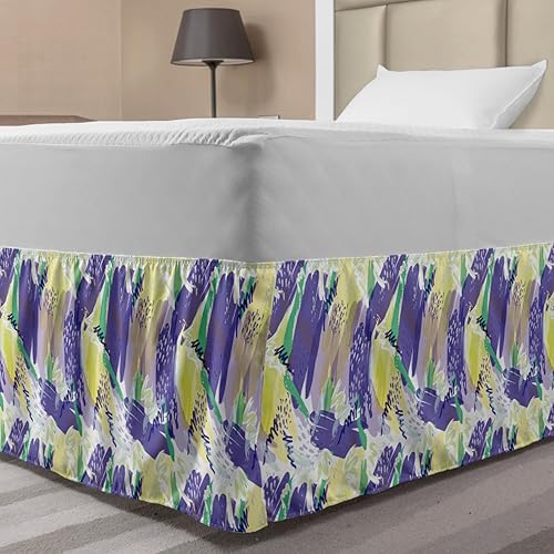 Ambesonne Abstract Bed Skirt, Brushstroke Pastel Colors Retro Hipster Funky Modern Demonstration, Elastic Bedskirt Dust Ruffle Wrap Around for