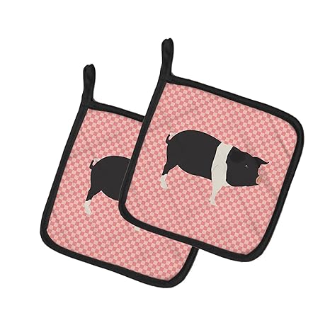 Caroline's Treasures BB7939PTHD Hampshire Pig Pink Check Decorated Pot Holder, 7.5