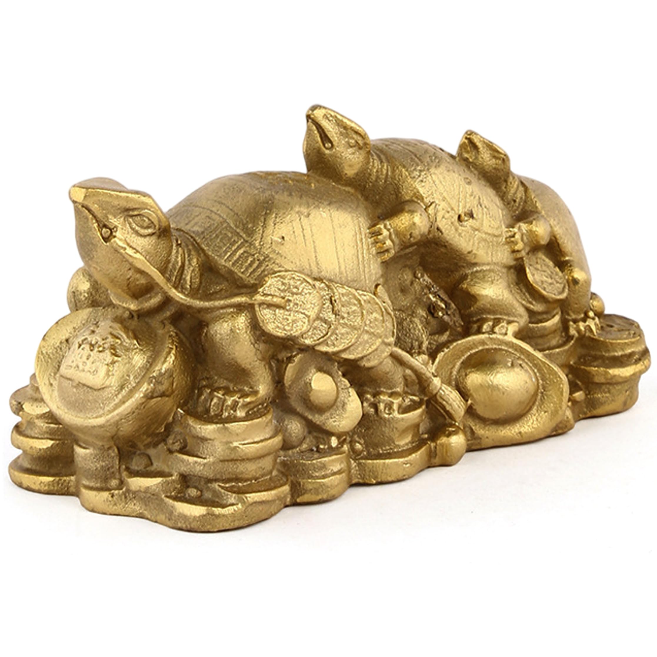 Neptuiby Turtle Statue, Brass Turtle Figurine Stacked Harmony & Wealth Feng Shui Statue for Home Office Brass Decor, Gold, Style-3.