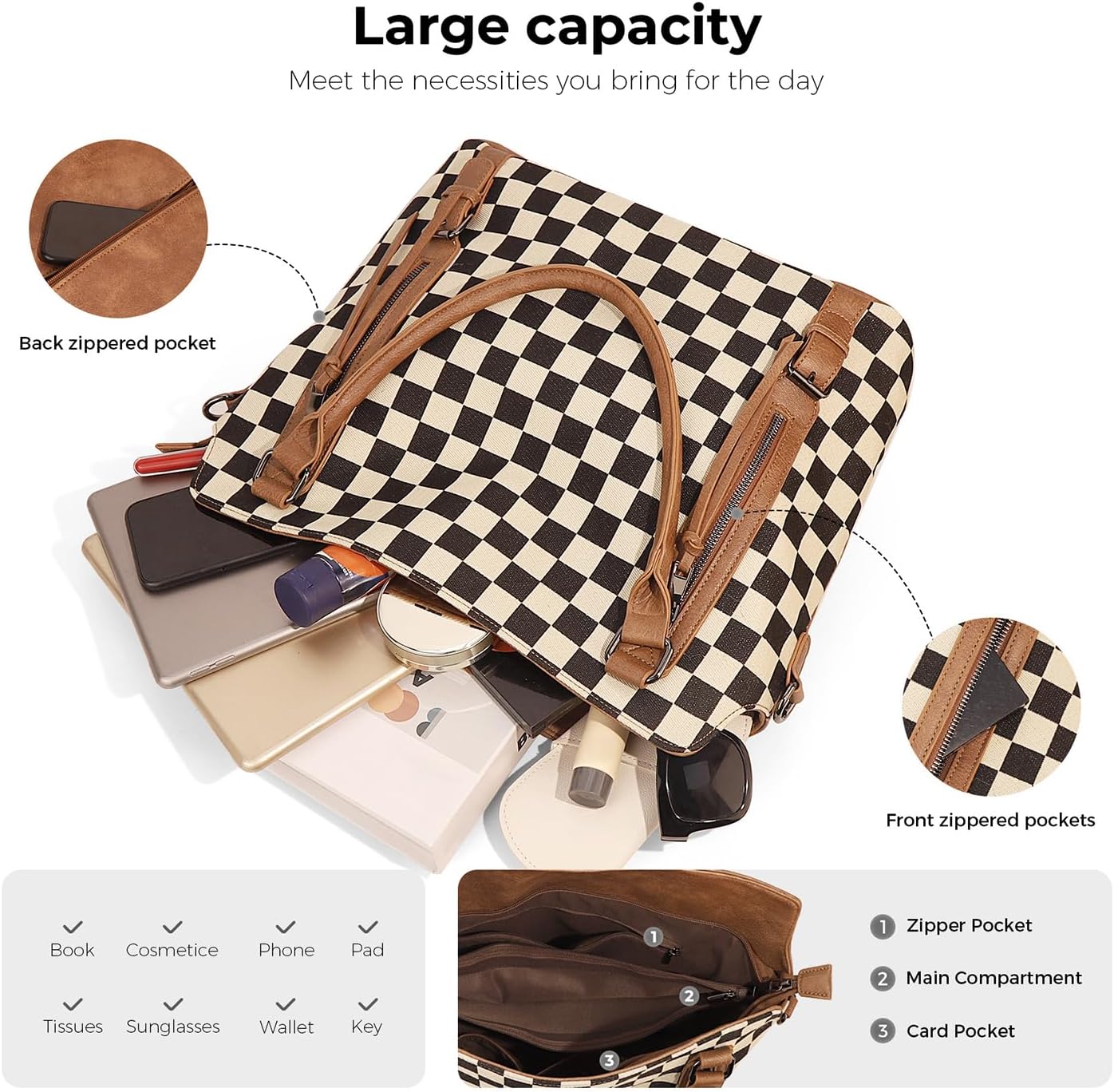 Dyalsa Checkered Hobo Purses for Women,Large Vintage Tote Shoulder Bag with Multiple Pockets