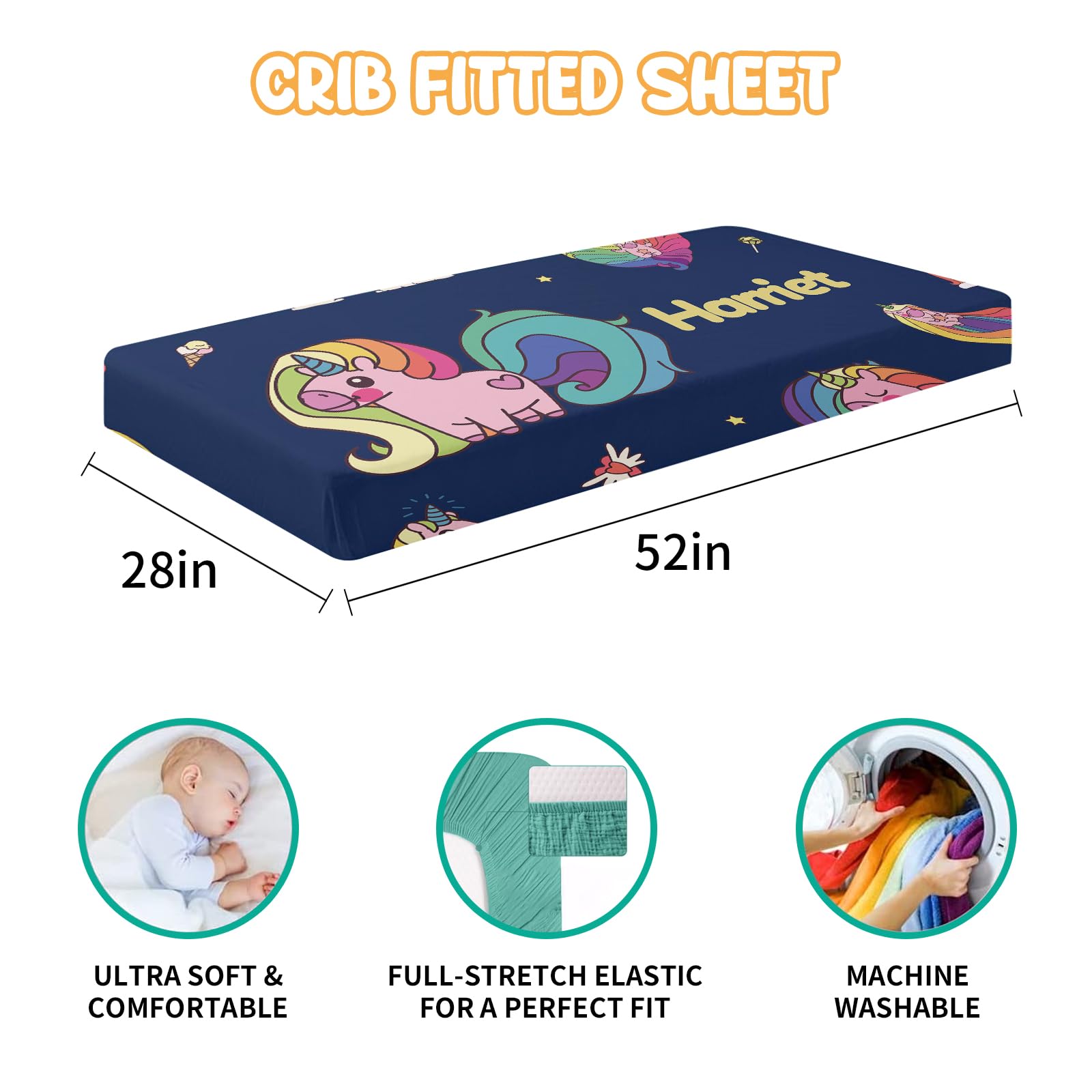 Individuelles Babybett-Bettwäsche-Set, 5-teilig, Regenbogen-Designs, personalisierte Namensdecke mit gepunkteter Rückseite, Kinderbettlaken, Wickelunterlage, Kissenbezug, Teppich für Neugeborene, Blau