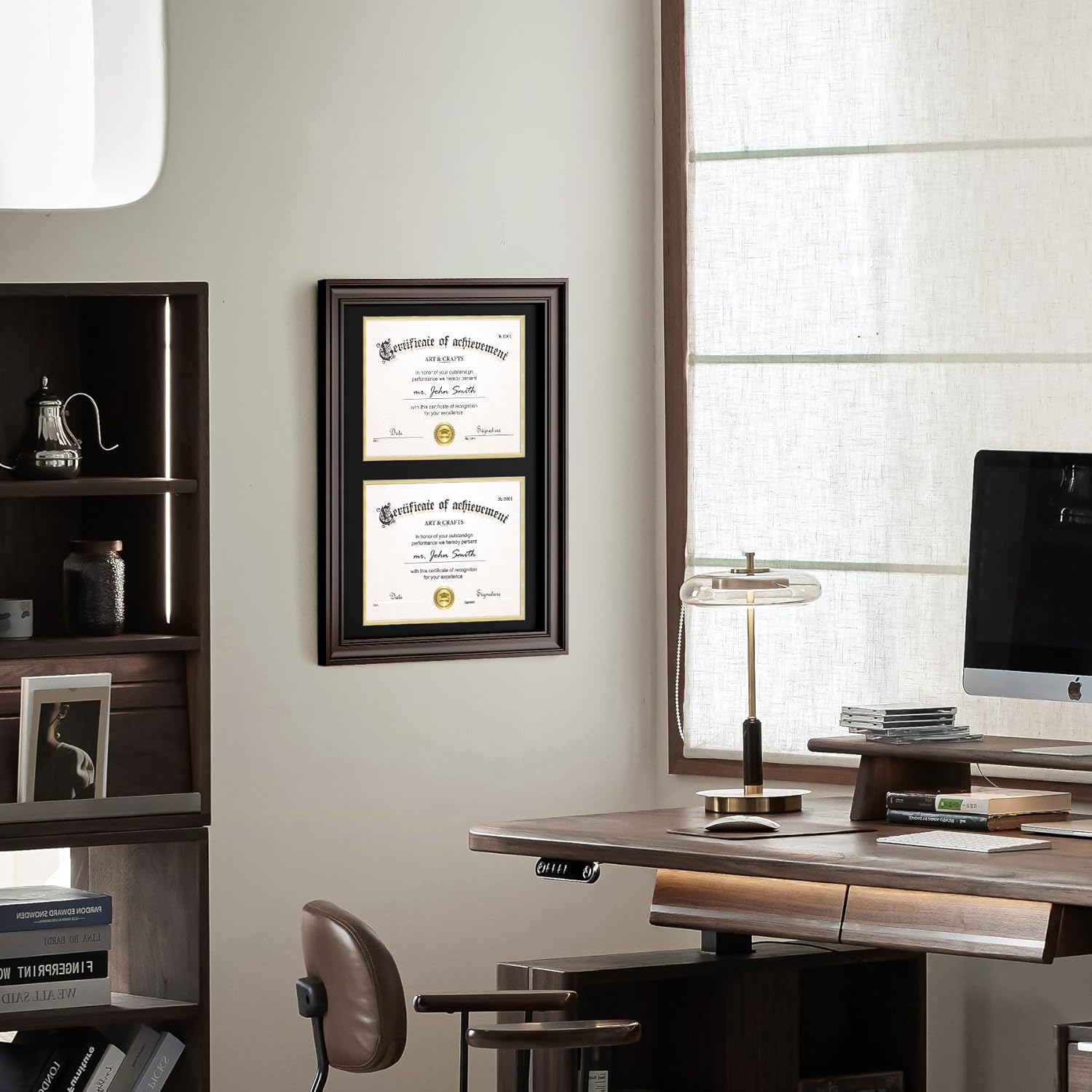 Yaetm Vertical Double Diploma Frame 14x20 for Two 8.5x11 Certificates, Degrees, Documents, Tempered Glass with Black Over Gold Acid-free Mats, Dual Diploma Frames, Brown/Black - Image 7