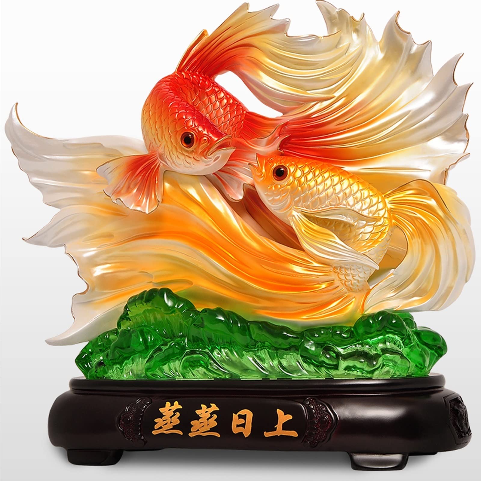 Posąg Buddy do wnętrz Feng Shui Ozdoby Fortune Goldfish Lucky Standue Mały Standue Biuro Salon Dekoracja Biznes Otwarta Złota Statua Medytująca Statua Buddy Rzeźba (B)