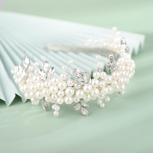 Diadema de boda con perlas de diamantes de imitación de lágrima blanca, accesorios para el cabello de boda, diadema de princesa para novia, tocado