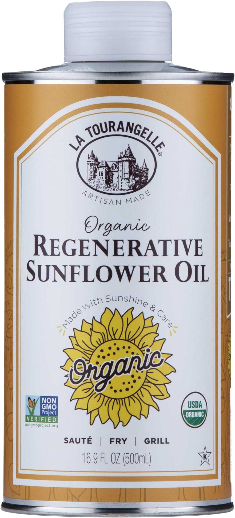 La Tourangelle, Organic Regenerative Sunflower Oil, High Heat Cooking and Skin Care Oil, Sustainable, Non-GMO, 16.9 fl oz