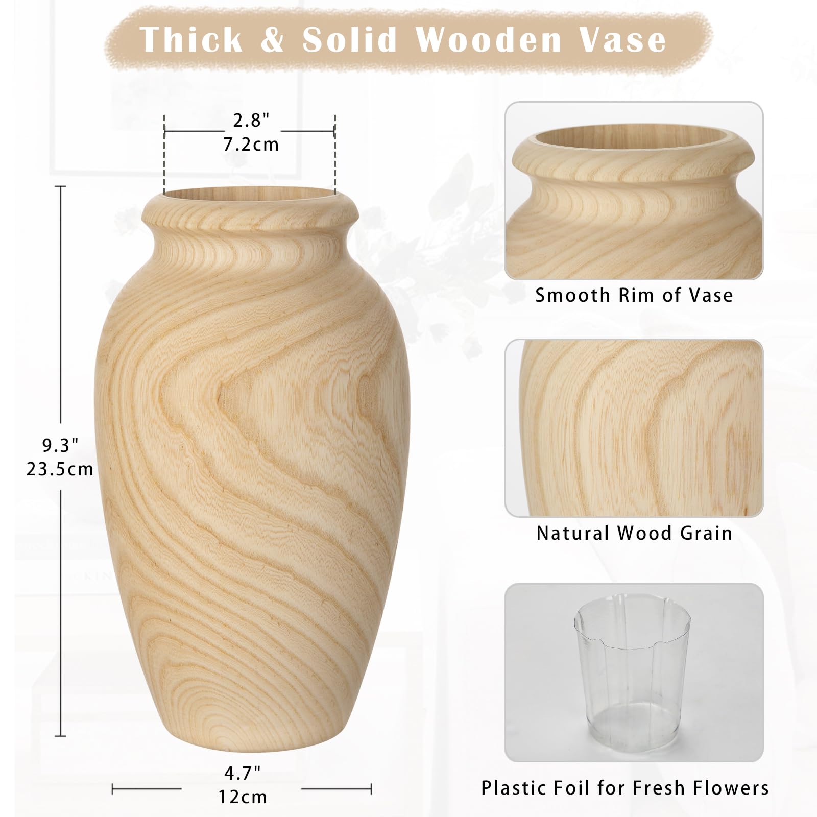 Briful 23.5cm Tall Handmade Wooden Flower Vase - Image 2