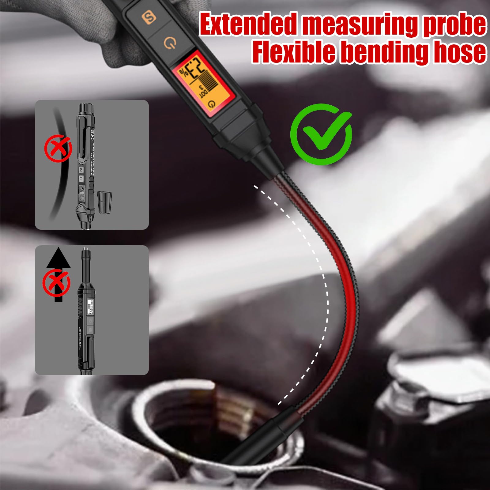 OBEST Tester Liquido Freni Adatto per Liquido Freni DOT3, DOT4, DOT5.1, Tester Olio Freni Auto Moto Universale con Display LCD, Allarme Sonoro e Luminoso, Sonda Flessibile