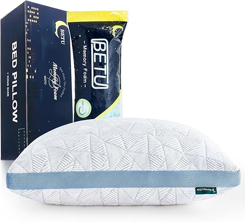 BETU Almohada refrescante estándar, almohada de espuma viscoelástica triturada fresca para durmientes calientes, almohadas ajustables firmes y