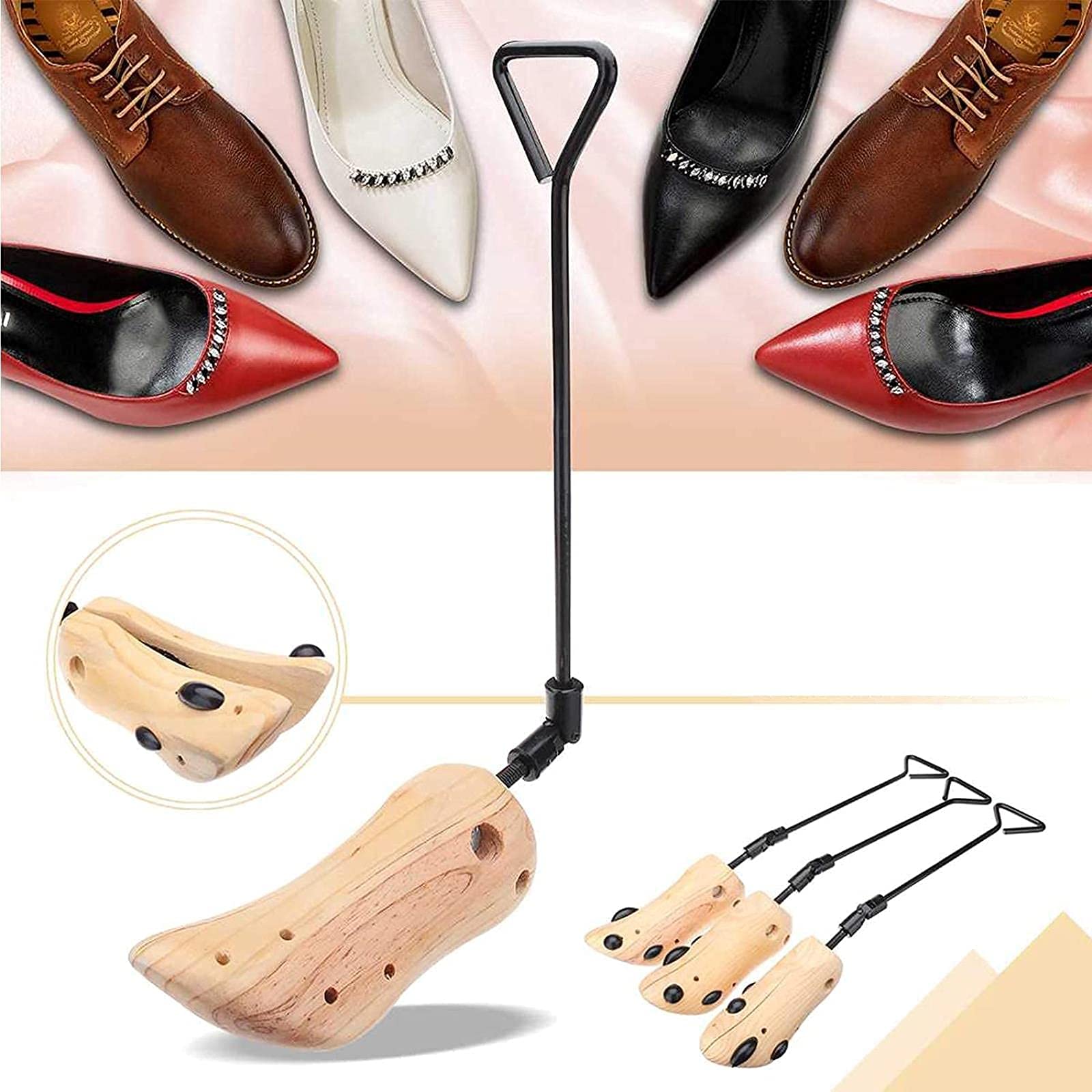 La barella per scarpe con collo del piede alto espande l'altezza e la lunghezza delle calzature, con 4 tappi per alluce, tendiscarpe in legno, elastici per scarpe, per uomini e donne (1 paio 39 ~ 42)
