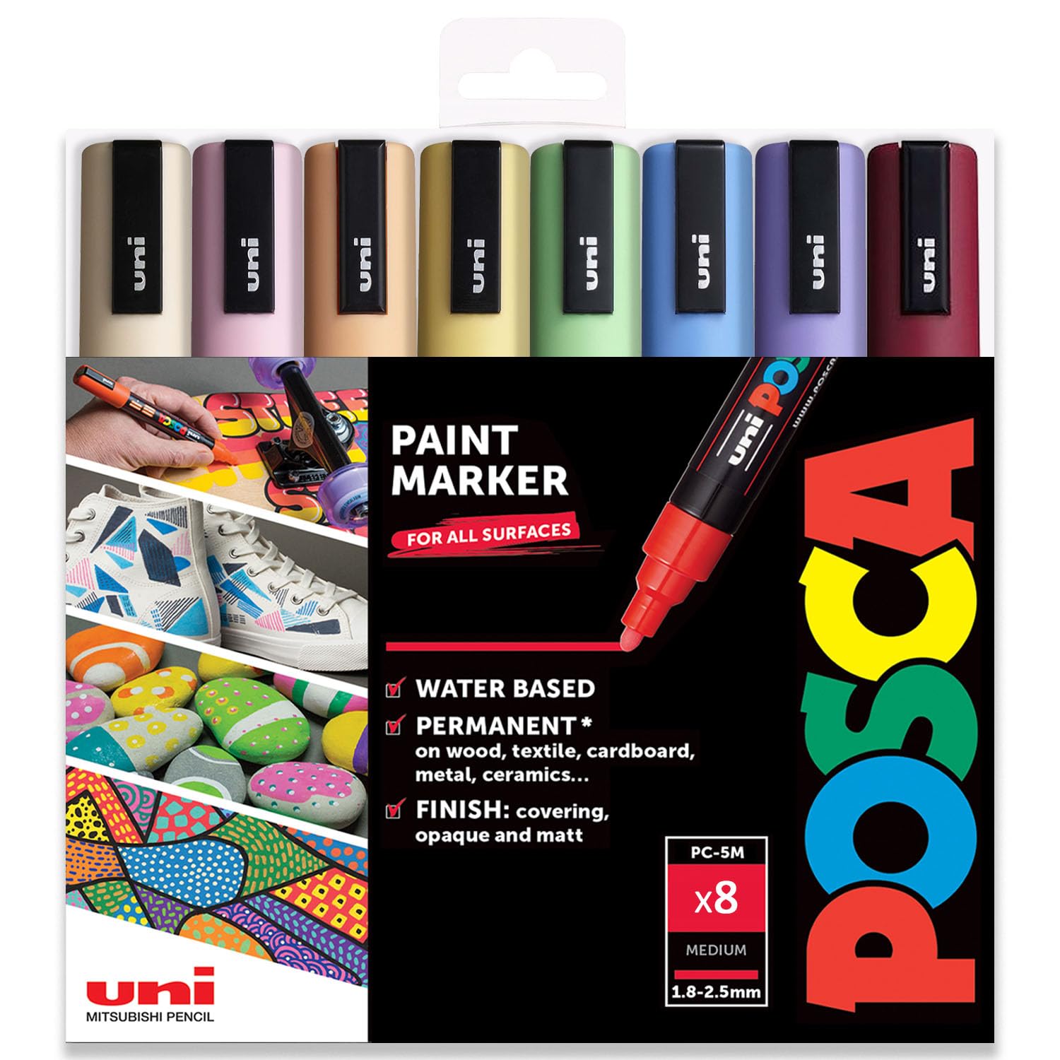 Posca PC-5M Pennarelli Indelebili Punta Media 2,5 Mm | Confezione 10 Colori | Base D'Acqua