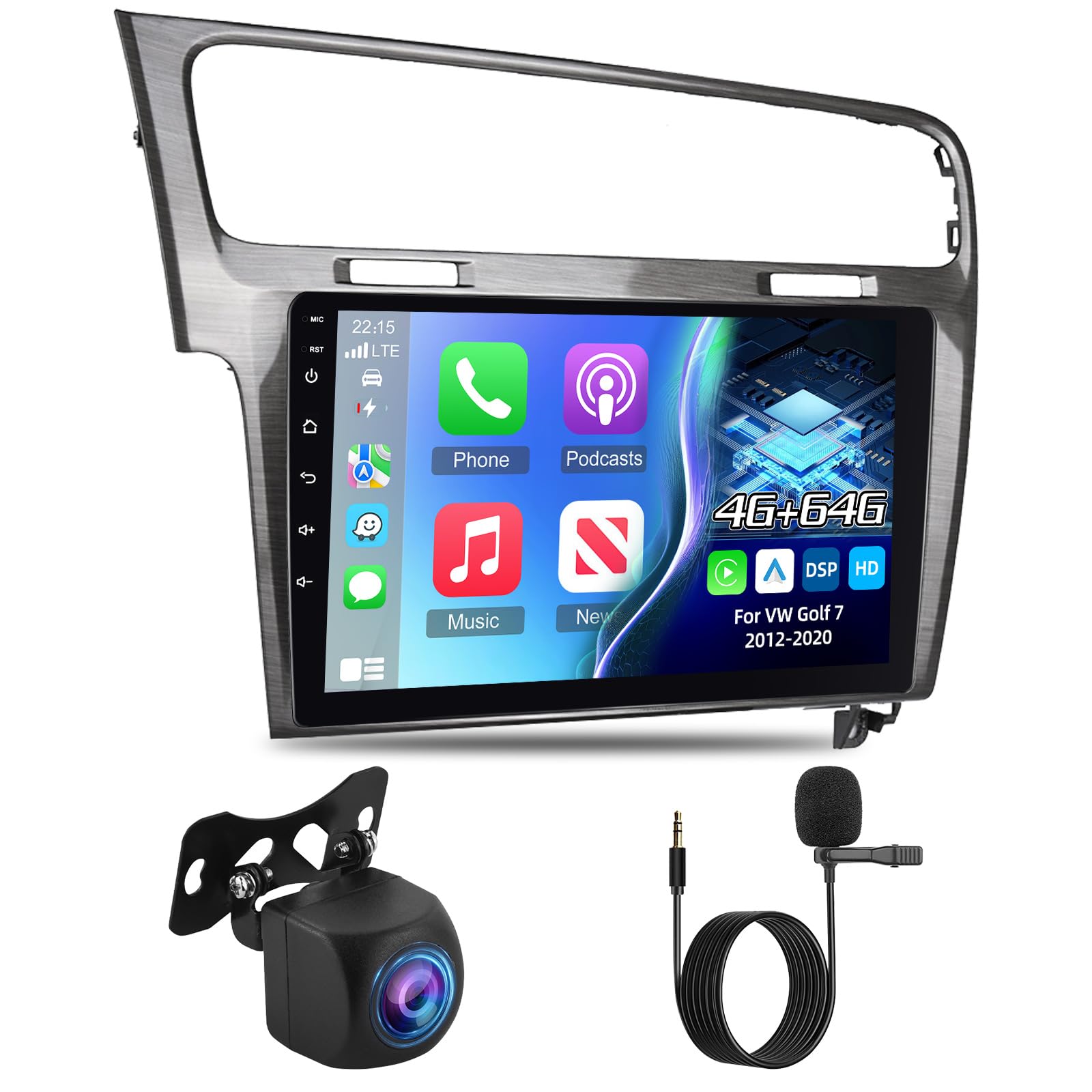 4G+64G Autoradio pour Volkswagen VW Golf 7 2012-2020+Carplay & Android Auto | Android Écran Tactile IPS 9 Pouces avec GPS, WiFi, 32EQ, Bluetooth 5.0, Radio FM/RDS, Carplay & Android Auto Sans Fil
