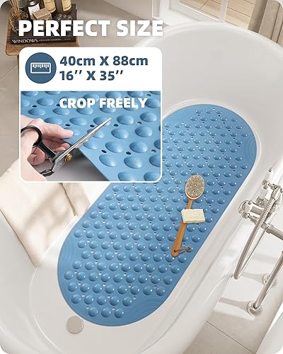 Miniatura 7 de Color G - Tapete antideslizante para bañera de 16 x 35 pulgadas, 205 ventosas, orificios de drenaje, tapete de ducha con guijarros, masaje de pies,