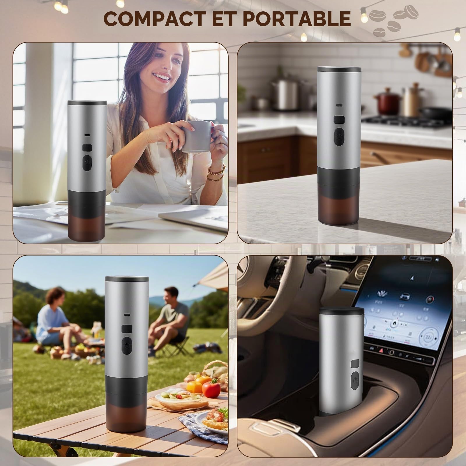 Machine à Café Portable, Sans Fil Machine à Espresso, 3 en 1 Compatible avec Capsules & Café Moulu, Auto-Chauffante, Rechargeable, Pressions 20 Bar, pour Voyage Camping Voiture Maison Bureau