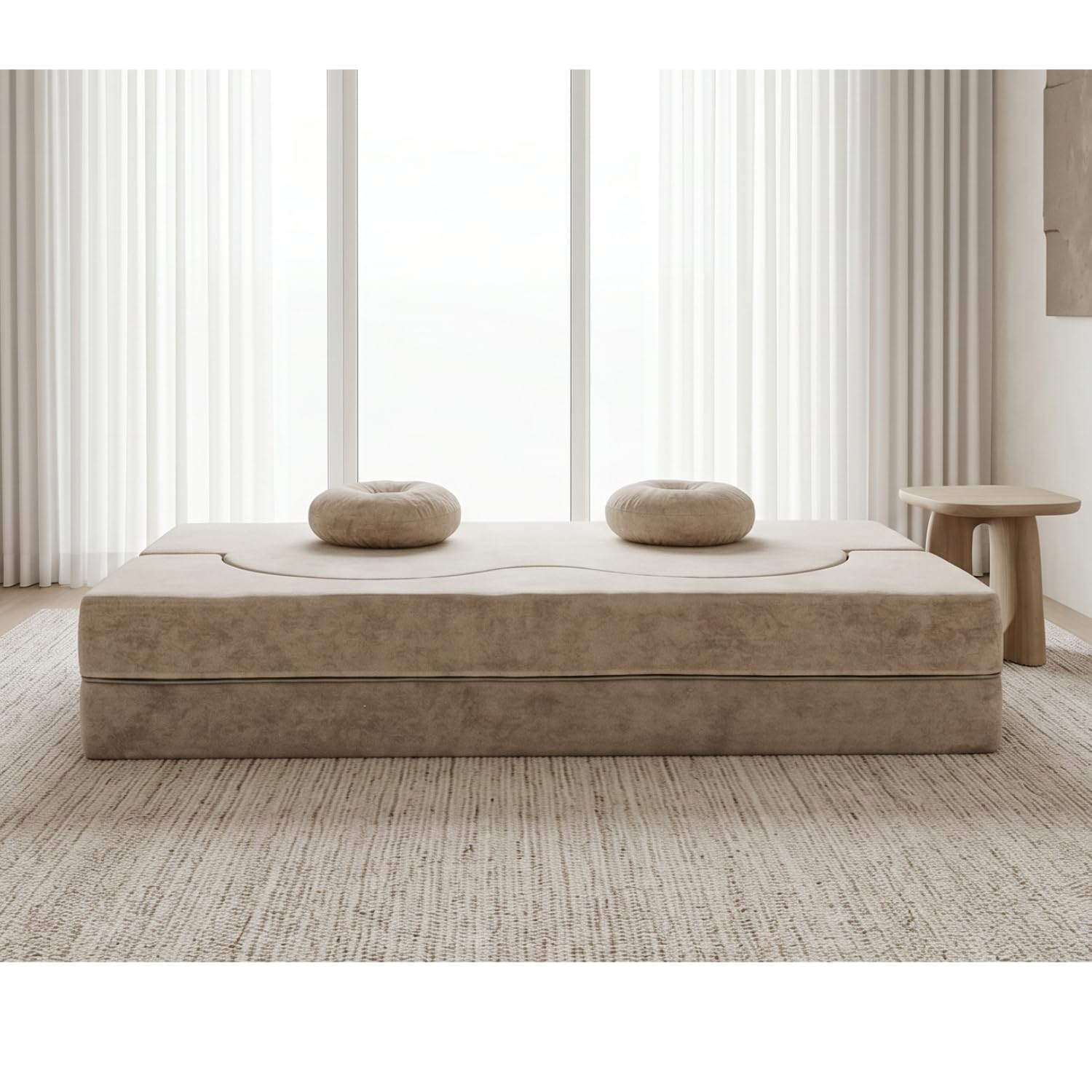 Armana Elise Divano 2/3 posti in tessuto beige, convertibile a letto, 200 cm, comodo, multifunzionale, moderno, consegnato compresso (Beige)