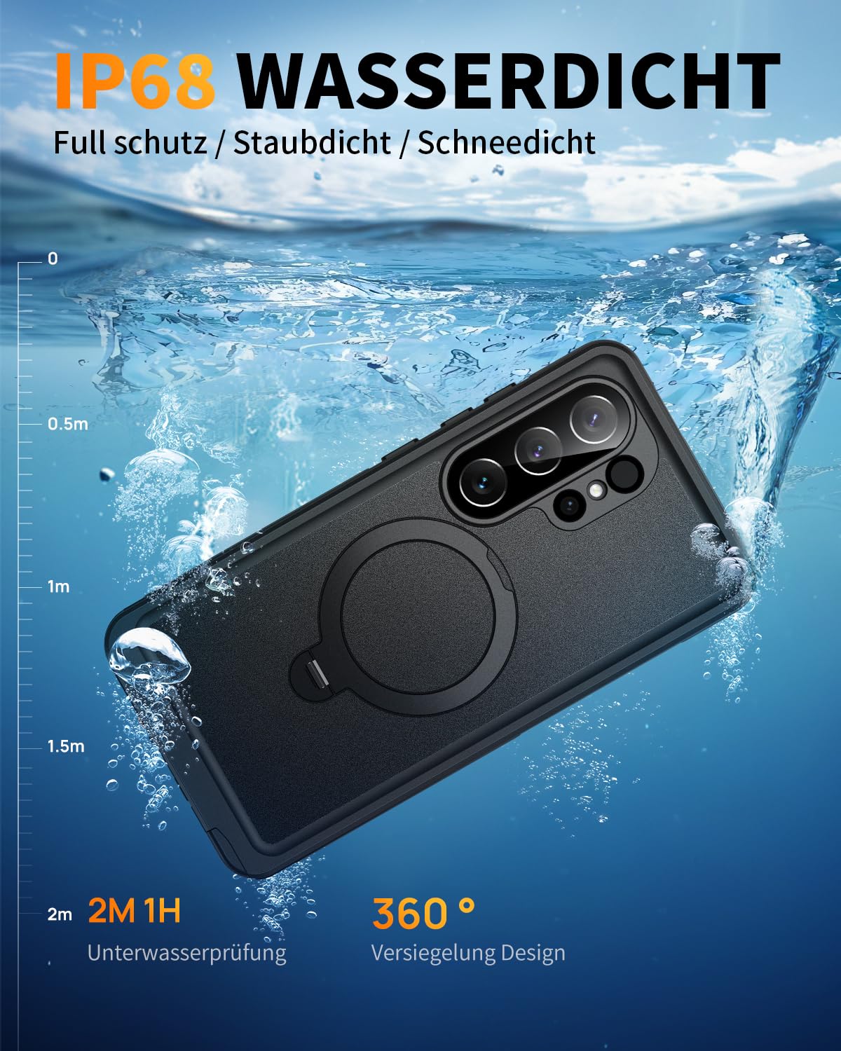 für Samsung Galaxy S26 Ultra Hülle, IP68 Wasserdicht mit Ständer 360° Outdoor Schutzhülle für Magsafe, Staubdicht Panzerhülle mit Displayschutz Handyhülle für Samsung S26 Ultra Case, Schwarz