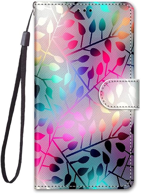 Google Pixel 6A Case Flip Shockproof Leather Folio Book Wallet Case with Card Holder Stand Silicone Bumper Protector Cover for Google Pixel 6A Phone Case for Girls Kids, Leaves
