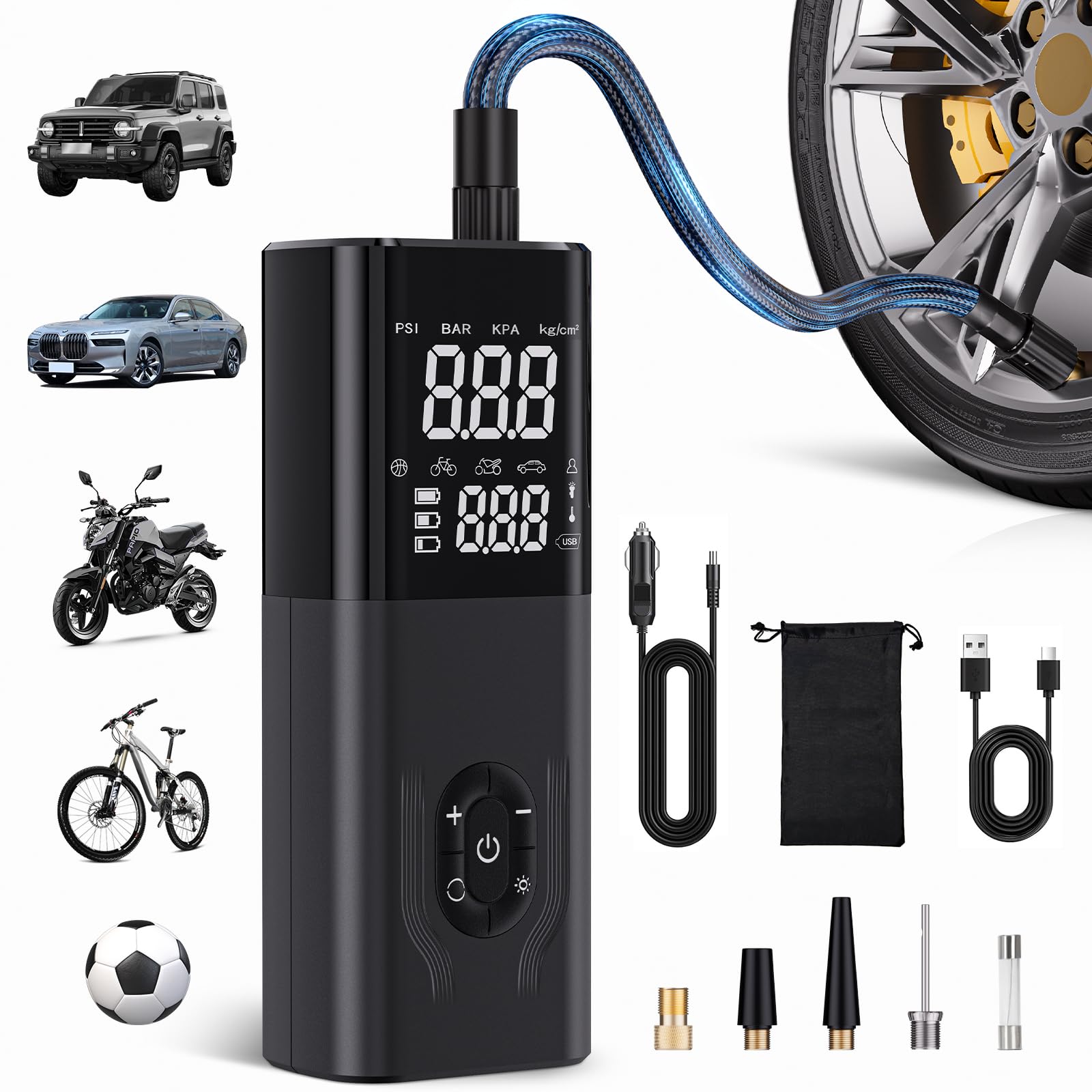 Tire Inflator Portable Air Compressor, 180PSI Air Compressor for Car, 6X Faster Air Pump with Digital Pressure Gauge, Tire Pump with Dual Mode Inflation for Car, Motorcycle, Bike and Ball
