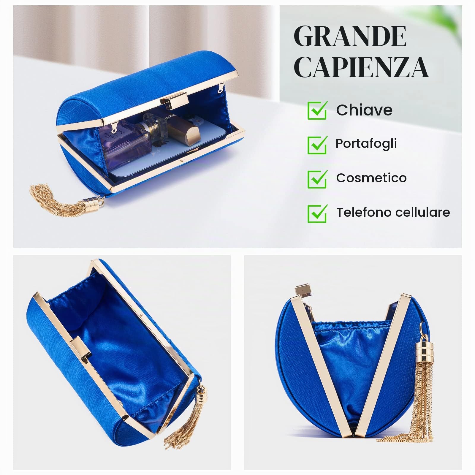 Pochette Donna,Pochette da sera Borsa da sera con frange,Borsa a tracolla Pochette da cerimonia nuziale Elegante Clutch con a catena