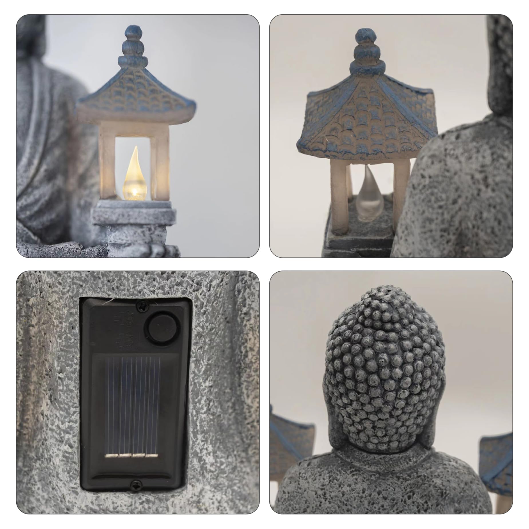 Statue de Bouddha d'extérieur, décoration de Bouddha Solaire avec phares LED, Statue Jardin en résine étanche pour Jardin, Maison, Patio, pelouse 20, 3 x 11, 4 x 23, 1 cm