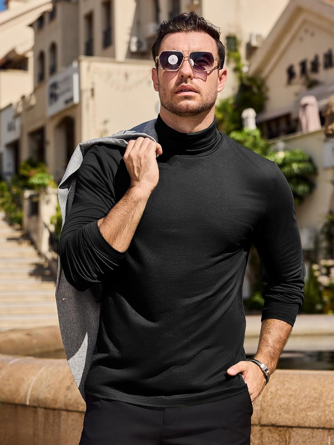 Men's Fashion Mock Turtleneck T-Shirts Long Sleeve Pullover Sweater Basic Designed Undershirt Slim Fit Top - Image 2